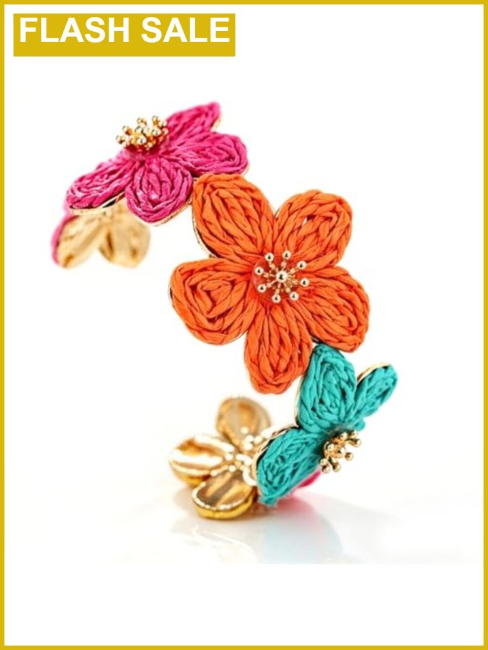 Boho Flower Cuff Bracelet Handmade Rattan Raffia Summer Beach Jewelry